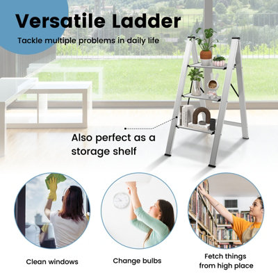 Costway 3 Step Ladder Folding Aluminum Structure Step Stool w/ Wide Anti-Slip Pedal - 6