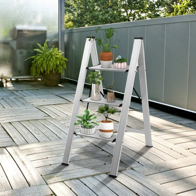 Costway 3 Step Ladder Folding Aluminum Structure Step Stool w/ Wide Anti-Slip Pedal - 9