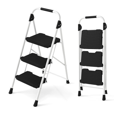 COSTWAY 3 STEP PORTABLE LADDER FOLDING STEP STOOL WITH ANTI-SLIP PEDAL ...