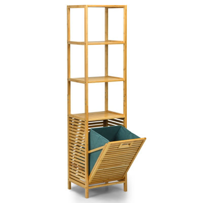 Costway 3-Tier Bamboo Bathroom Tilt-out Laundry Hamper Storage Organise w/Laundry Basket