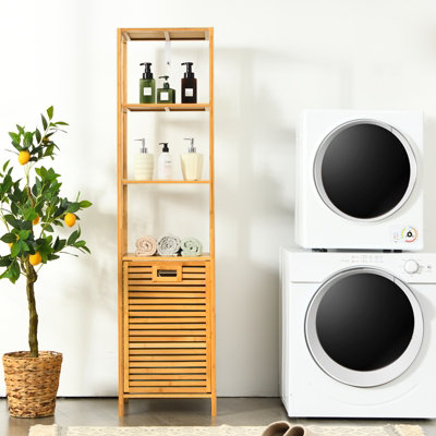 Costway 3-Tier Bamboo Bathroom Tilt-out Laundry Hamper Storage Organise w/Laundry Basket - 3