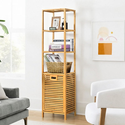 Costway 3-Tier Bamboo Bathroom Tilt-out Laundry Hamper Storage Organise w/Laundry Basket - 5
