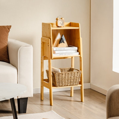 Costway 3 Tier Bamboo Bookshelf Free Standing Tall Bookcase Storage ...