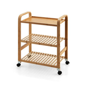 Costway 3-Tier Bamboo Rolling Storage Cart w/Locking Casters Living Room Office  Pantry