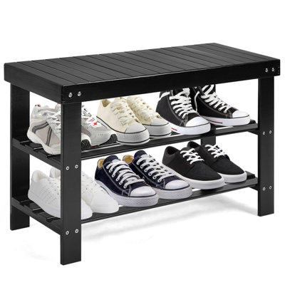 Costway 3-Tier Bamboo Shoe Bench Shoe Rack Organizer Entryway Bench Stand Display Shelf