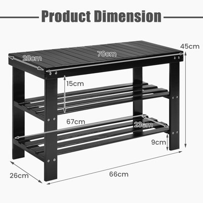 Costway 3-Tier Bamboo Shoe Bench Shoe Rack Organizer Entryway Bench Stand Display Shelf