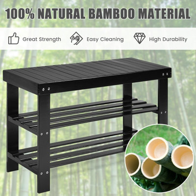 Costway 3-Tier Bamboo Shoe Bench Shoe Rack Organizer Entryway Bench Stand Display Shelf - 3