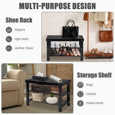 Costway 3-Tier Bamboo Shoe Bench Shoe Rack Organizer Entryway Bench Stand Display Shelf - 4