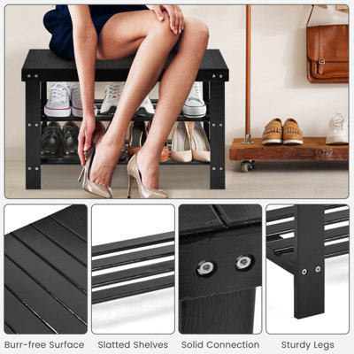 Costway 3-Tier Bamboo Shoe Bench Shoe Rack Organizer Entryway Bench Stand Display Shelf - 6