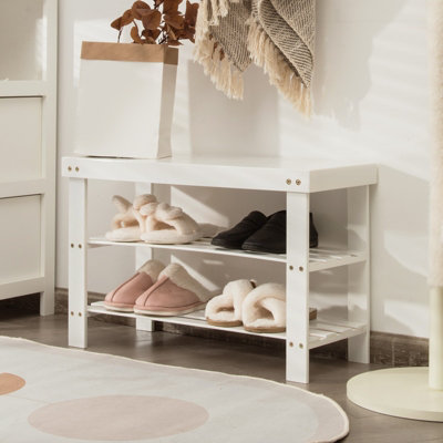 Costway 3-Tier Bamboo Shoe Rack Bench Entryway Organizer Shelf - 3