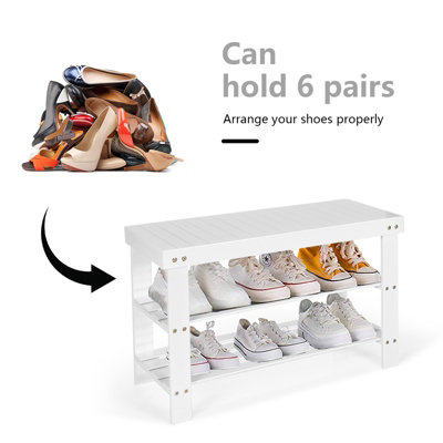 Costway 3-Tier Bamboo Shoe Rack Bench Entryway Organizer Shelf - 5