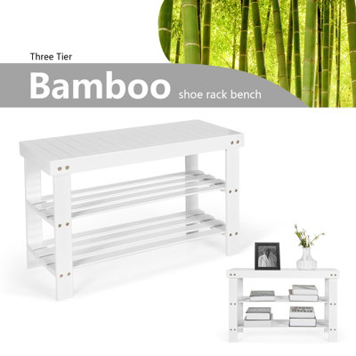 Costway 3-Tier Bamboo Shoe Rack Bench Entryway Organizer Shelf - 6