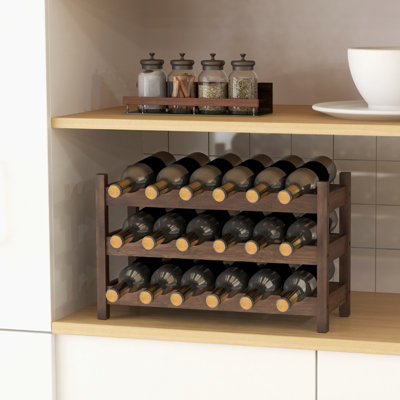COSTWAY 3-Tier Bamboo Wine Rack 18-Bottle Tabletop Wine Holder w/ Wave Slot - 3
