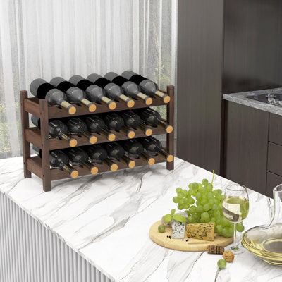 COSTWAY 3-Tier Bamboo Wine Rack 18-Bottle Tabletop Wine Holder w/ Wave Slot - 4