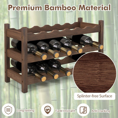 COSTWAY 3-Tier Bamboo Wine Rack 18-Bottle Tabletop Wine Holder w/ Wave Slot - 5