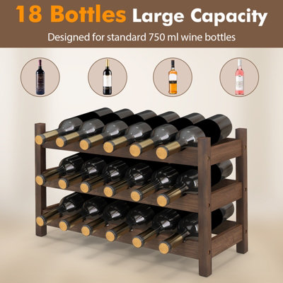 COSTWAY 3-Tier Bamboo Wine Rack 18-Bottle Tabletop Wine Holder w/ Wave Slot - 6