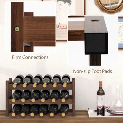 COSTWAY 3-Tier Bamboo Wine Rack 18-Bottle Tabletop Wine Holder w/ Wave Slot - 8