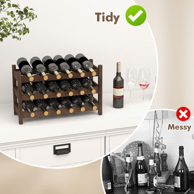 COSTWAY 3-Tier Bamboo Wine Rack 18-Bottle Tabletop Wine Holder w/ Wave Slot - 9