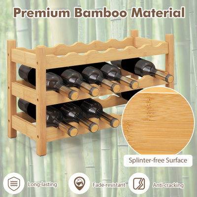 COSTWAY 3-Tier Bamboo Wine Rack 18-Bottle Tabletop Wine Holder w/ Wave Slot
