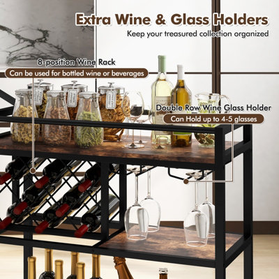 Costway 3-Tier Bar Cart Industrial Serving Cart Kitchen Rolling Cart w ...
