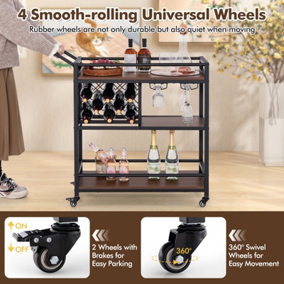Costway 3-Tier Bar Cart Industrial Serving Cart Kitchen Rolling Cart w ...