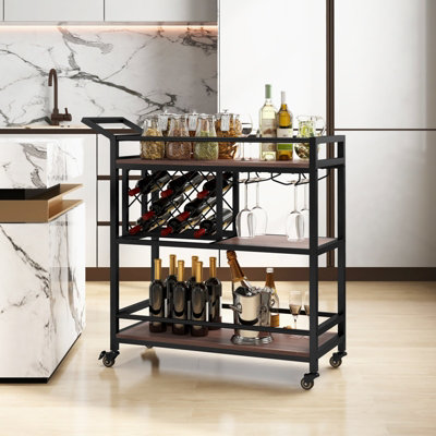 Costway 3-Tier Bar Cart Industrial Serving Cart Kitchen Rolling Cart w ...