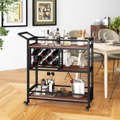 Costway 3-Tier Bar Cart Industrial Serving Cart Kitchen Rolling Cart w ...