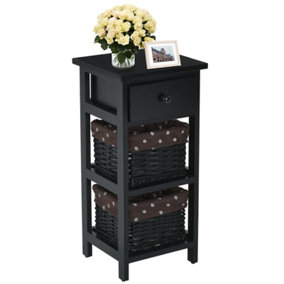 Costway 3-Tier Chest of Drawers Side Table Beside End Table Nightstand With 2 Baskets