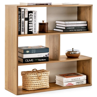 Costway 3-Tier Concave Display Bookshelf Wooden Freestanding Bookcase Storage Stand Rack