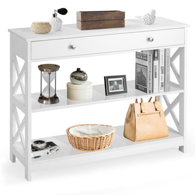 Costway 3-Tier Console Table Sofa Table X-Design Entryway Table for ...