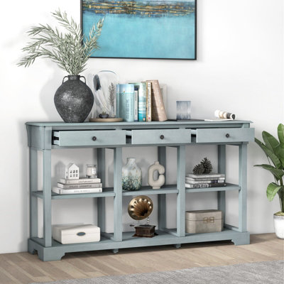 Costway 3-Tier Console Table Wooden Sofa Side Table W/ Storage Shelves ...