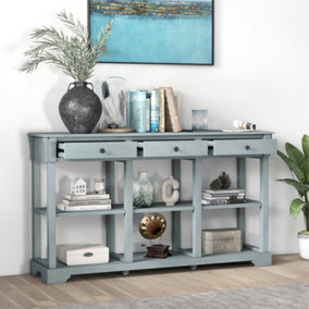 Costway 3-Tier Console Table Wooden Sofa Side Table W/ Storage Shelves & 3 Drawers