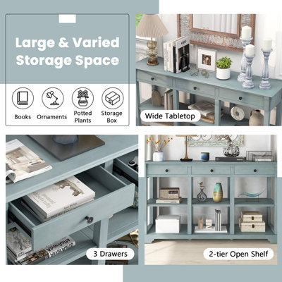 Costway 3-Tier Console Table Wooden Sofa Side Table W/ Storage Shelves ...