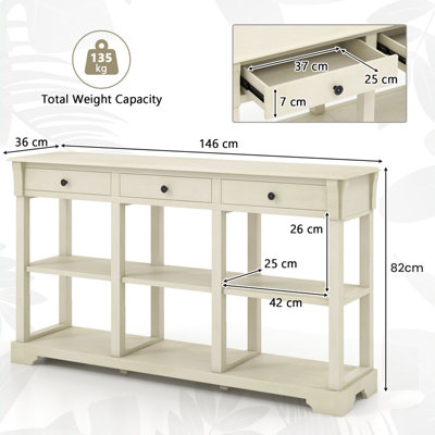 Costway 3-Tier Console Table Wooden Sofa Side Table W/ Storage Shelves ...