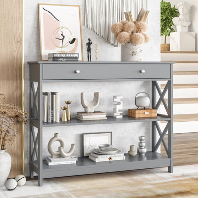 Costway 3-Tier Console Table X-Design Hallway Storage Cabinet Sofa Side Table W/ Drawer