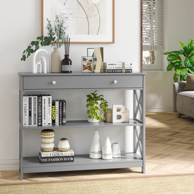Costway 3-Tier Console Table X-Design Hallway Storage Cabinet Sofa Side Table W/ Drawer