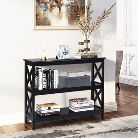 Costway 3-Tier Console Table X-design Wooden Hall Desk Side End Table W/ Shelf