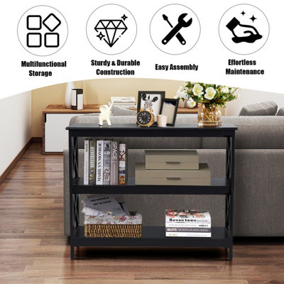 Costway 3-Tier Console Table X-design Wooden Hall Desk Side End Table W ...