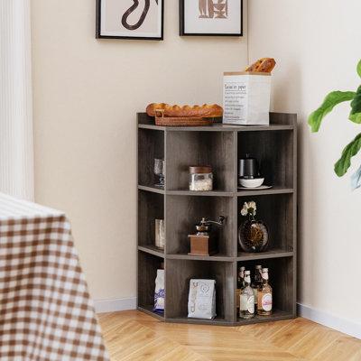 Tangkula 9-Cube Corner Bookshelf With Built-in Charging Station - 2 USB & 4 Outlets, Gray