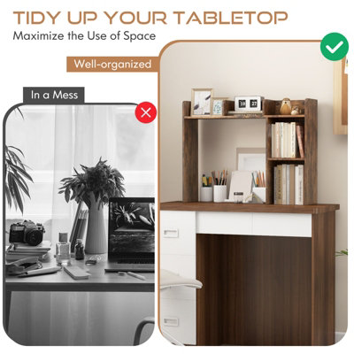 Desktop Organizer, 2 Tier Desk Hutch Top Only Wood Desk