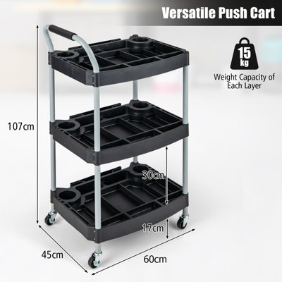 Costway 3 Tier Detailing Tool Cart Garage Utility Cart Mobile Rolling Cart w/ Multiple Divider