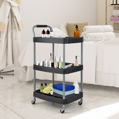Costway 3 Tier Detailing Tool Cart Garage Utility Cart Mobile Rolling Cart w/ Multiple Divider