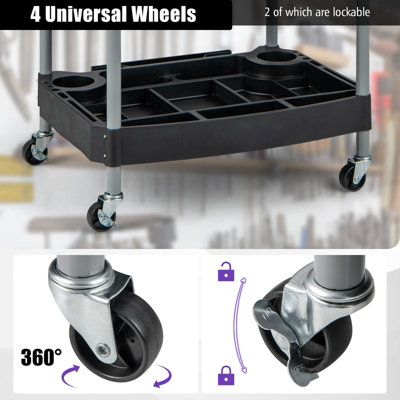 Costway 3 Tier Detailing Tool Cart Garage Utility Cart Mobile Rolling Cart w/ Multiple Divider