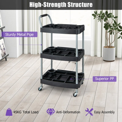 Costway 3 Tier Detailing Tool Cart Garage Utility Cart Mobile Rolling Cart w/ Multiple Divider