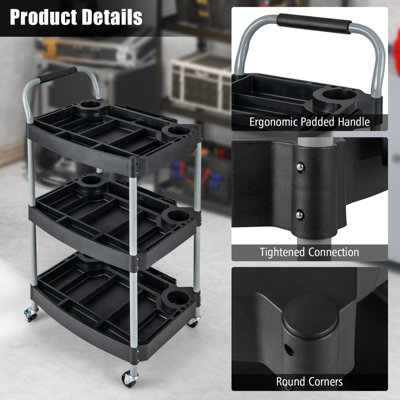 Costway 3 Tier Detailing Tool Cart Garage Utility Cart Mobile Rolling Cart w/ Multiple Divider