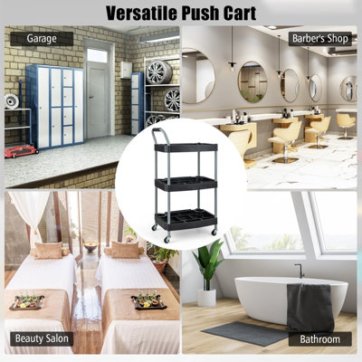 Costway 3 Tier Detailing Tool Cart Garage Utility Cart Mobile Rolling Cart w/ Multiple Divider