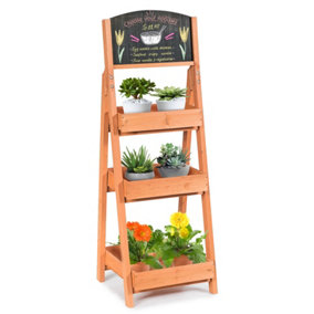 Costway 3-Tier Flower Wood Rack Chalkboard Plant Stand Storage Display Shelf W/ Blackboard