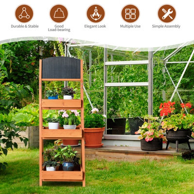 Costway 3-Tier Flower Wood Rack Chalkboard Plant Stand Storage Display ...
