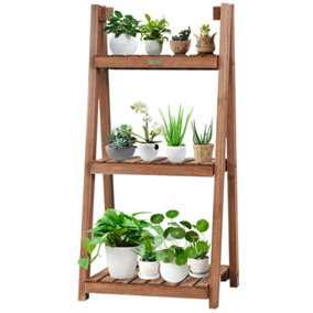 Costway 3-Tier Folding Flower Stand Rack Wooden Flower Pot Shelf Portable Plant Stand Organizer Staircase Display Shelves