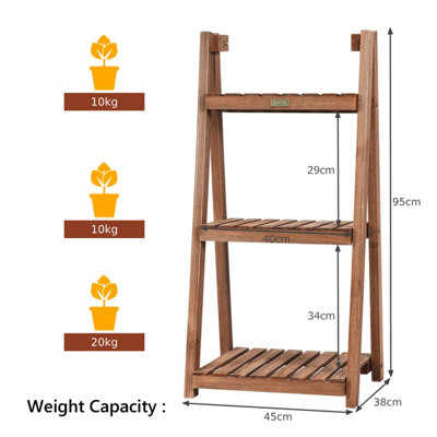 Costway 3-Tier Folding Flower Stand Rack Wooden Flower Pot Shelf Portable Plant Stand Organizer Staircase Display Shelves